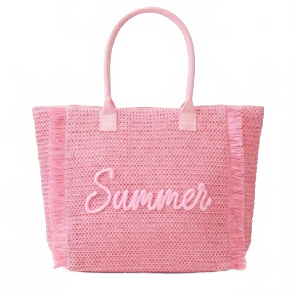 NEW JOIA summer embroidered straw tote in pink